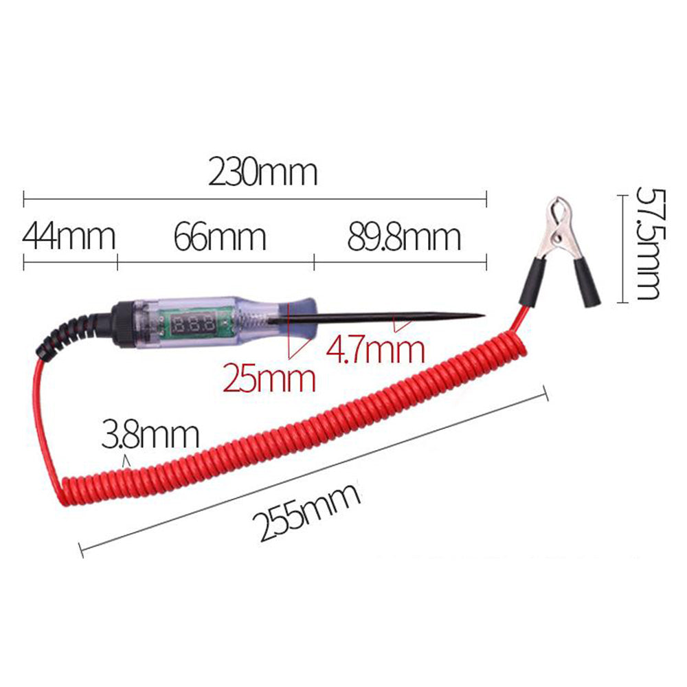 3V 6V 12V 24V Electrical Circuit Voltage Tester with Digital Display for Auto Car LED Light Test Probe Pen Red