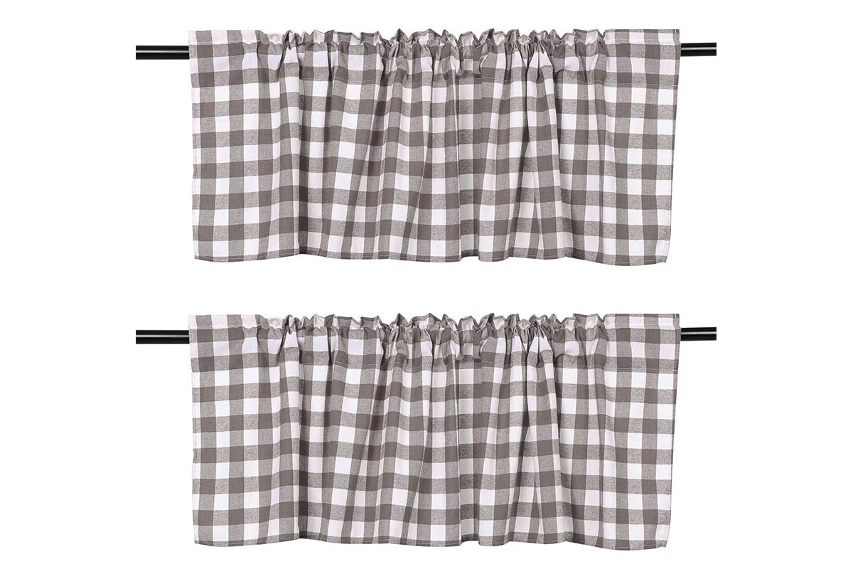 2 Pack Buffalo Check Plaid Window Valances Farmhouse Design Window Treatment Decor-Brown