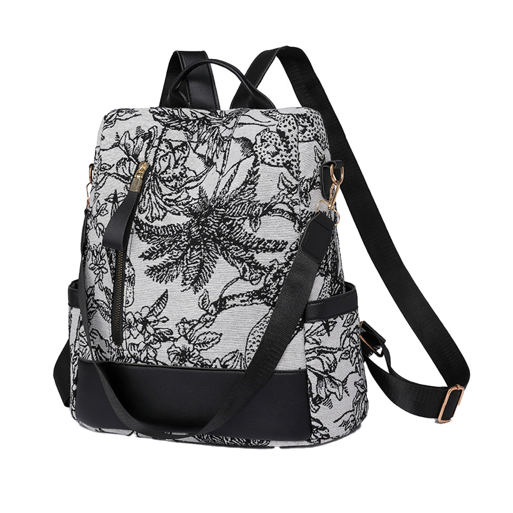 Printed Anti-theft Backpack Multifunctional Large Capacity Travel Bag Black