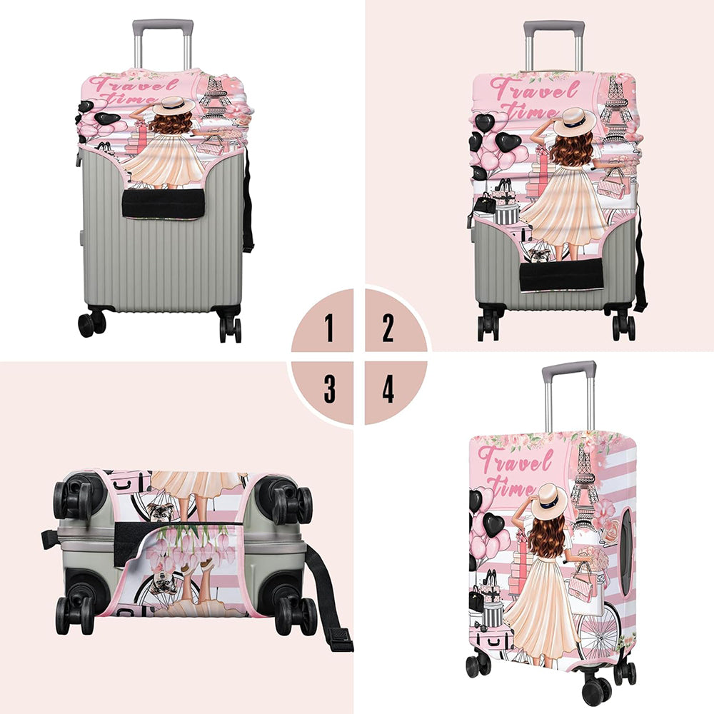 Stretch Luggage Cover for Suitcase Elastic Washable Suitcase Covers-Eiffel Tower Girl