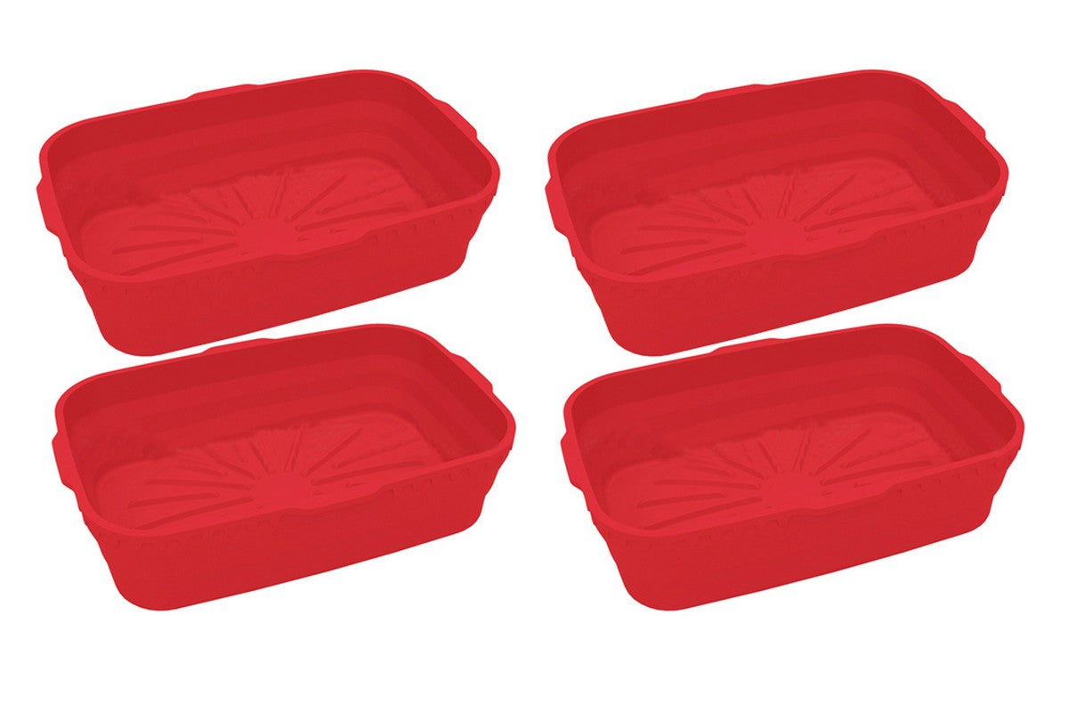 4Pcs Reusable Baking Air Fryer Silicone Liners Pot Food Grade Airfryer Basket Bowl-Red