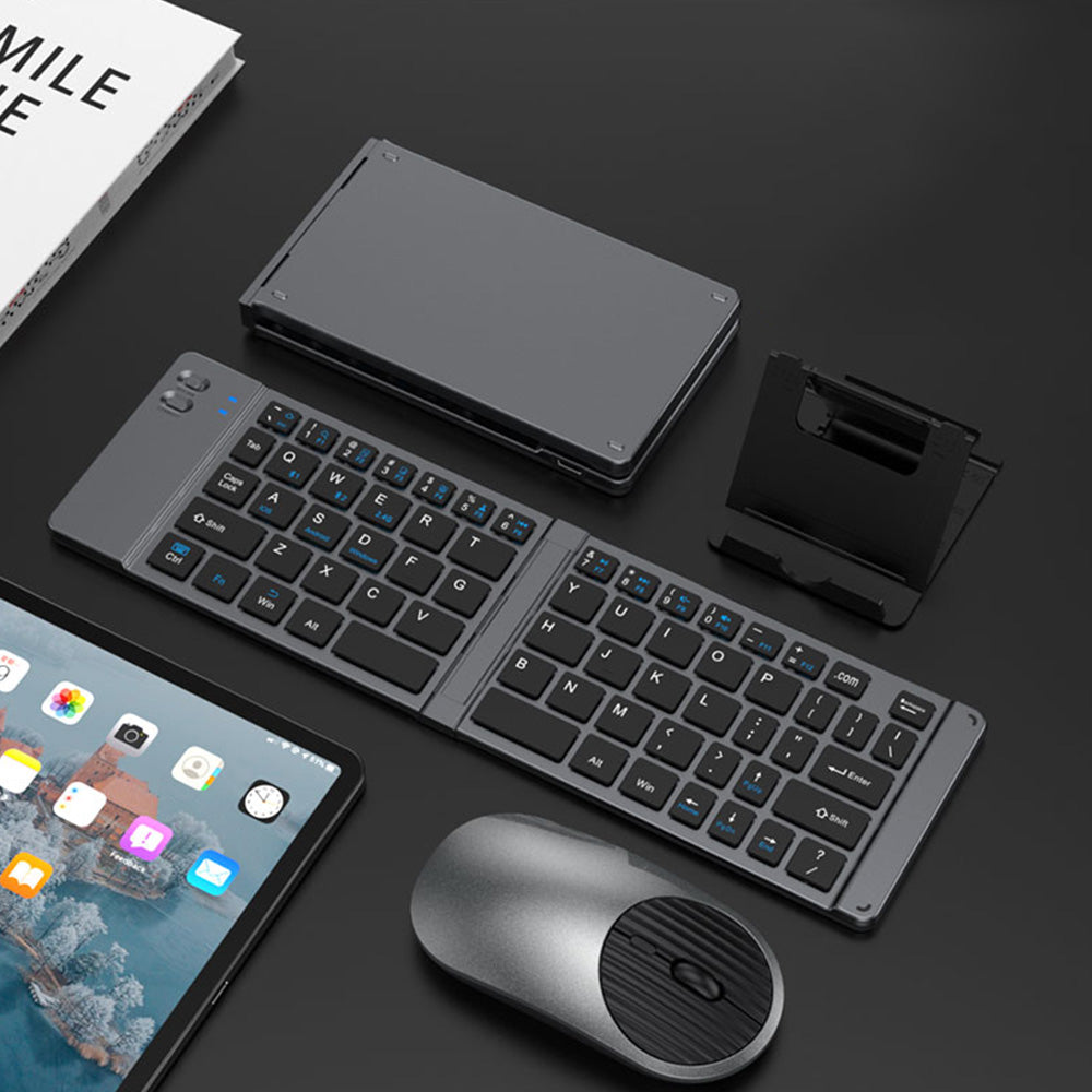 Foldable Wireless Keyboard Mouse Set Tri-Mode Bluetooth 2.4G Rechargeable - Dark Grey