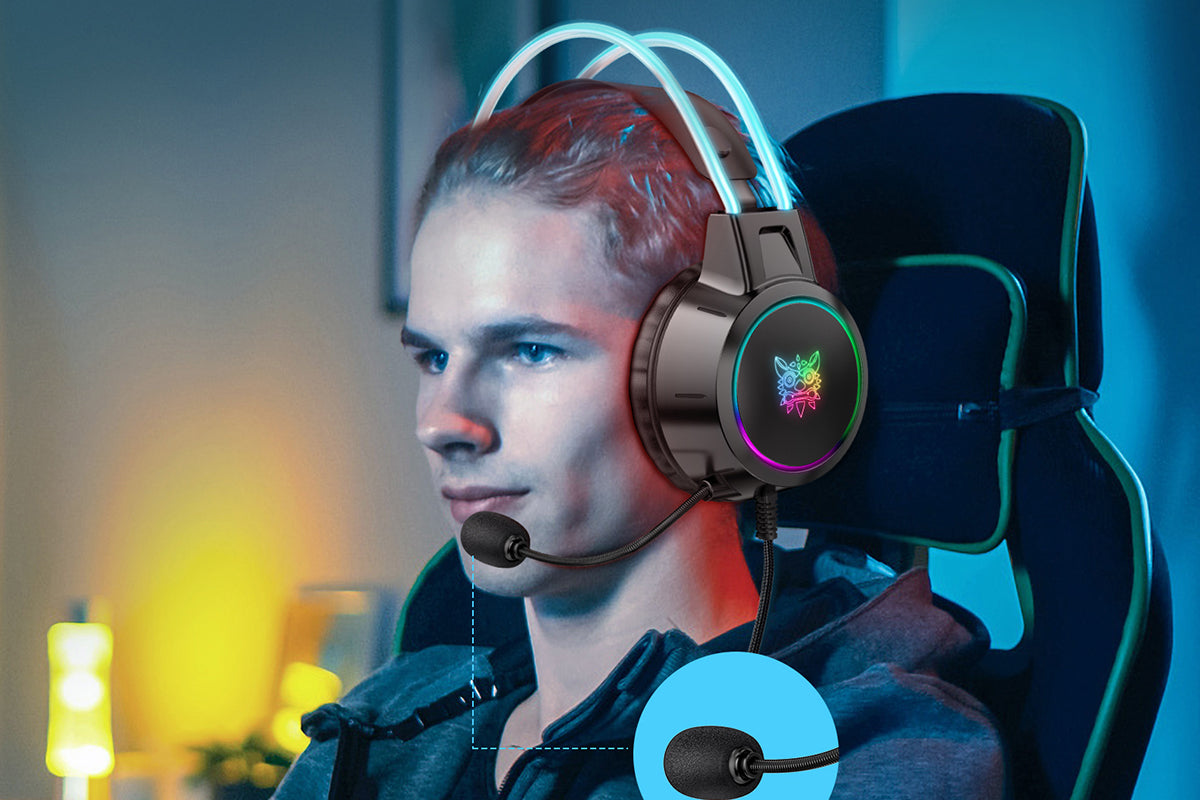 Gaming Headset with Microphone RGB Lighting Wired Over Ear Headphones Surround for PC Laptop PS4 PS5 Xbox Switch -Black