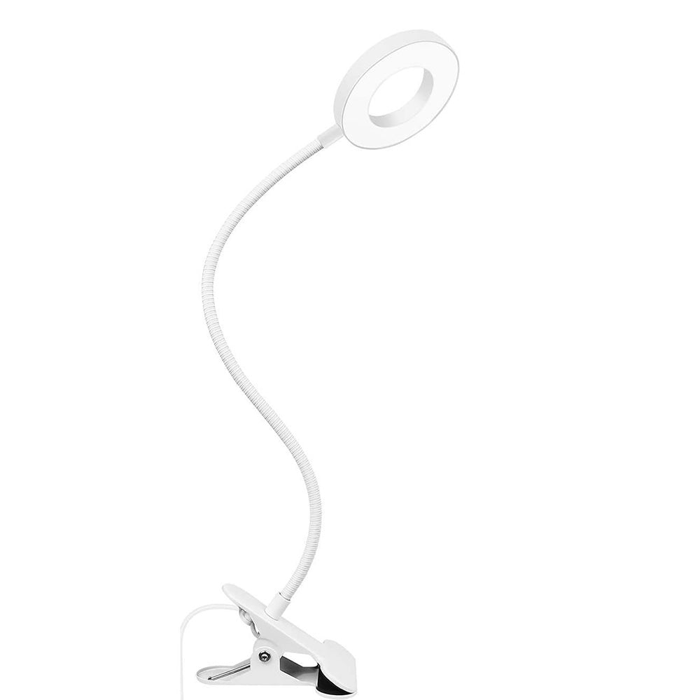 Dimmable USB Desk Lamp 3 Color Modes Flexible Gooseneck Reading Light with Clamp White