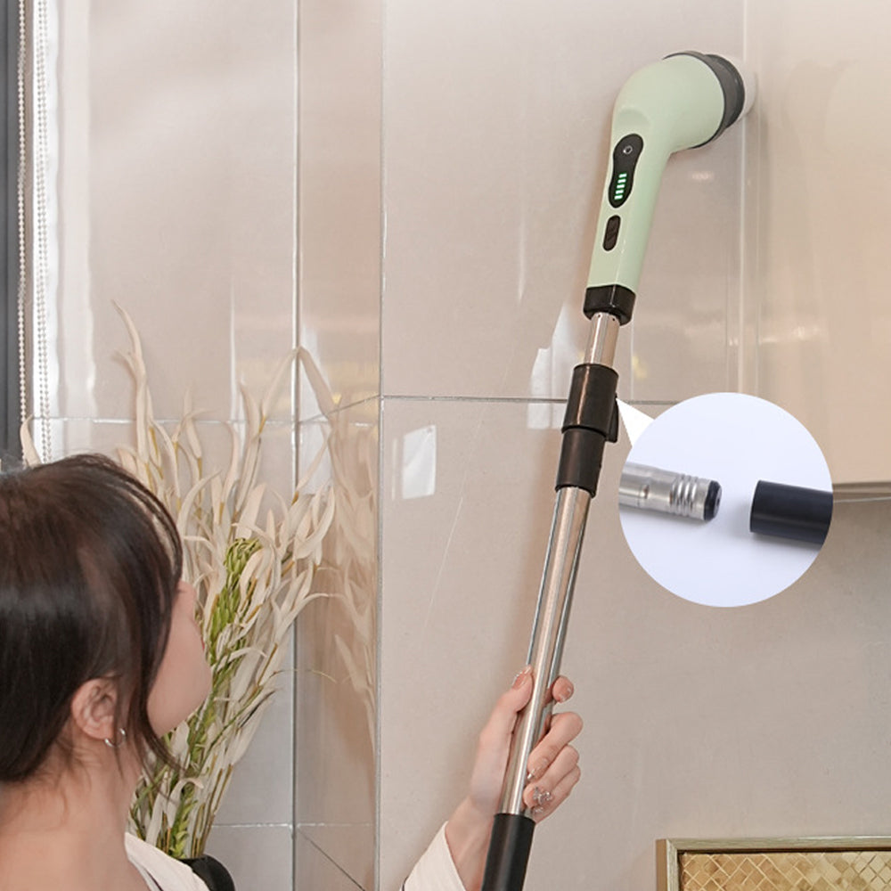 Electric Multifunctional Scrubber with 9 Replaceable Brush Heads and Adjustable Extension Handle Green