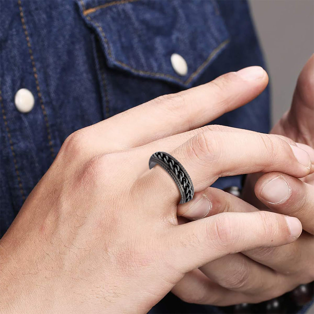 Fidget Spinner Ring for Anxiety Relief Stainless Steel for Adults & Teens Black