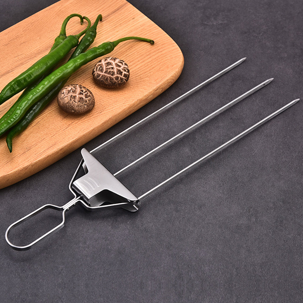 2Pcs 3-Way BBQ Grill Skewer 3-Prong Kabob Skewers Barbecue Accessories