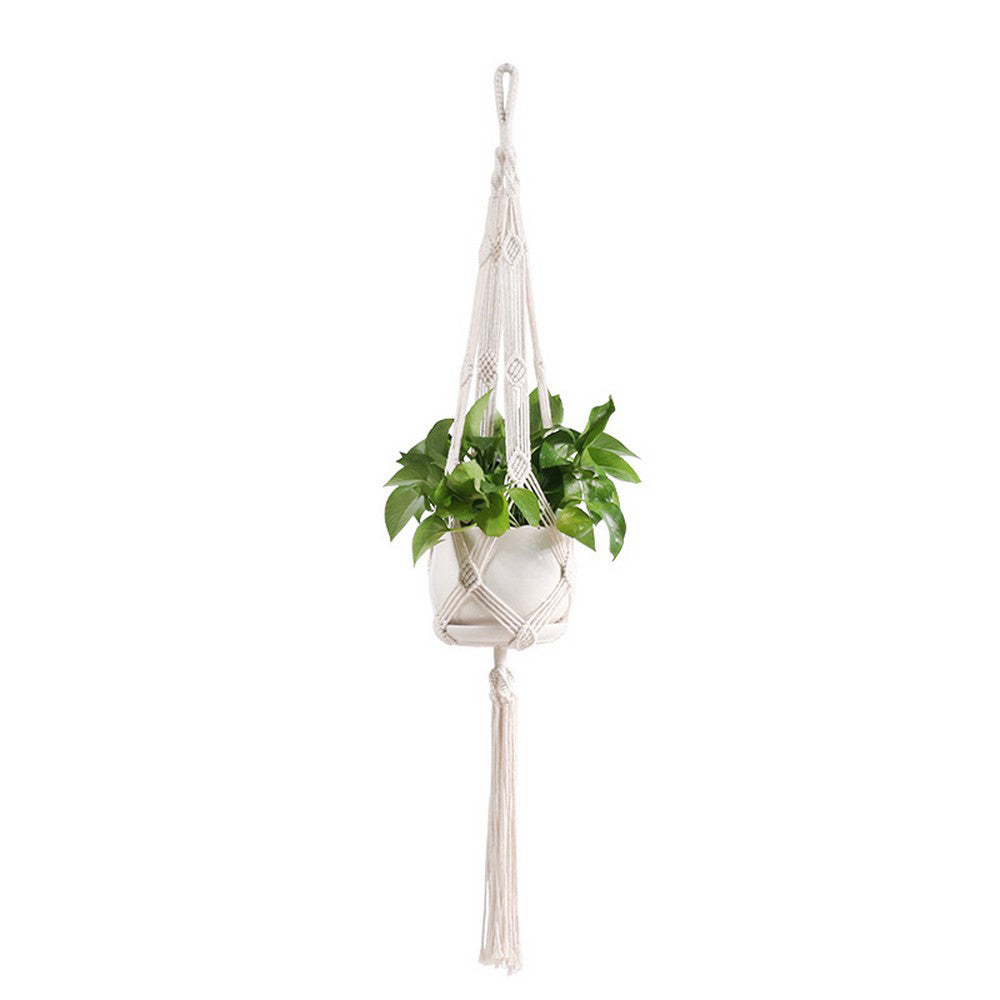 Plant Hanger Indoor Jute Hanging Planter Basket With Beads Decorative Flower Pot Holder-Style 5