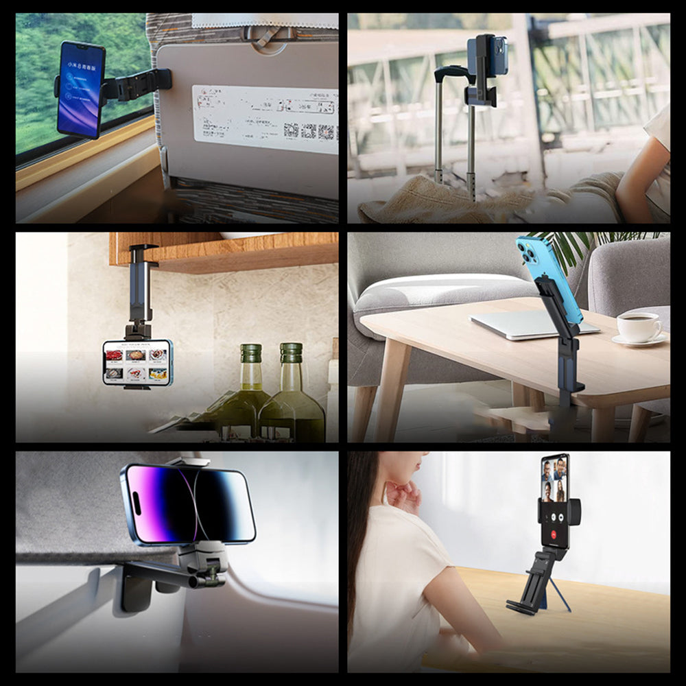 Foldable Airplane Phone Holder Adjustable Desk Phone Clamp and Stand