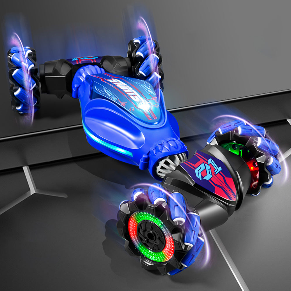 2.4GHz RC Stunt Car Toy with Light Music 4WD Off-Road Remote Control Twist Car Toy for Kids Xmas Birthday Blue