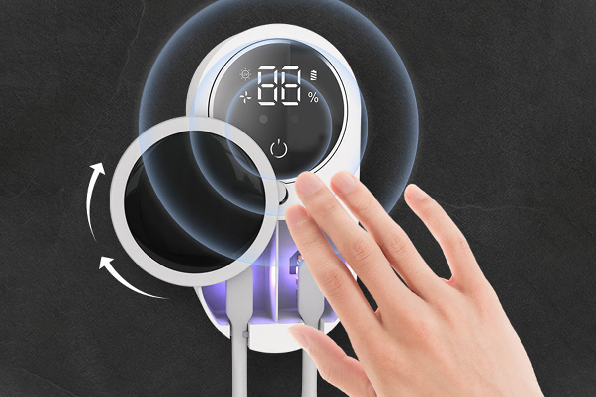 Wall Mounted Toothbrush Holder and Cleaner with Smart Light Cleaning and Fan Drying
