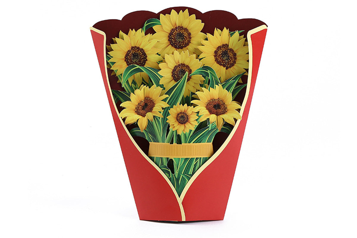 3D Paper Pop Up Flower Cards Mothers Day Gift For Mom All Occasion Cards With Note Card-Sunflower Bouquet