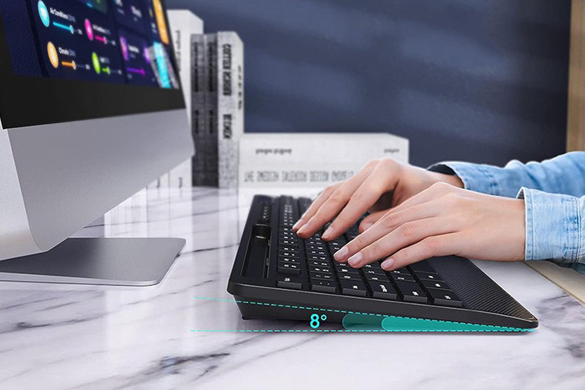 Wireless Keyboard Mouse Combo Full-Size Quiet Keyboard with Palm Rest and Phone Holder