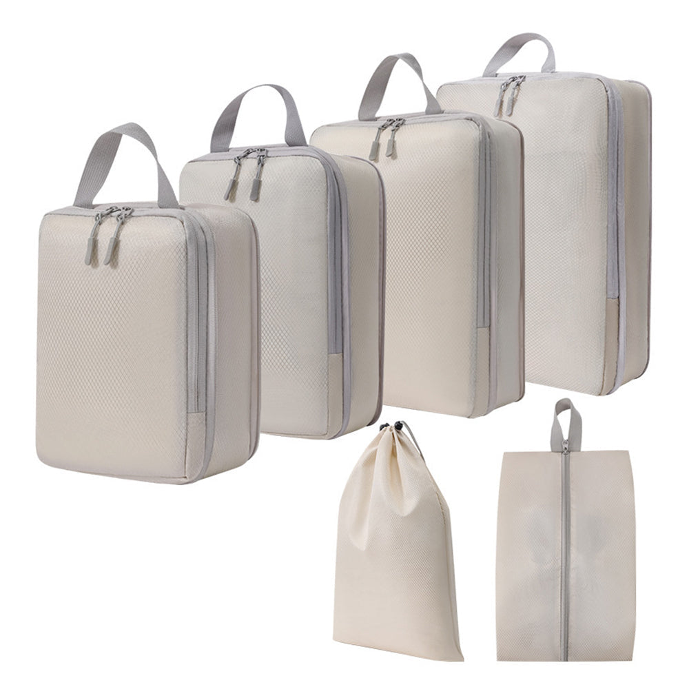 6Pcs Set Packing Cubes Travel Bags Compression Packing Organizer Bags for Travel Suitcases Storage Bags Beige
