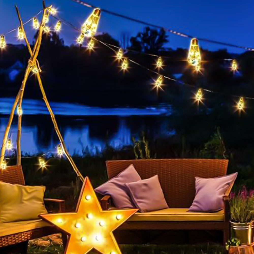 8M Solar String Lights Outdoor Vintage Rope Hemp Patio Bulb Lights for Christmas Garden Fence Balcony Style 1