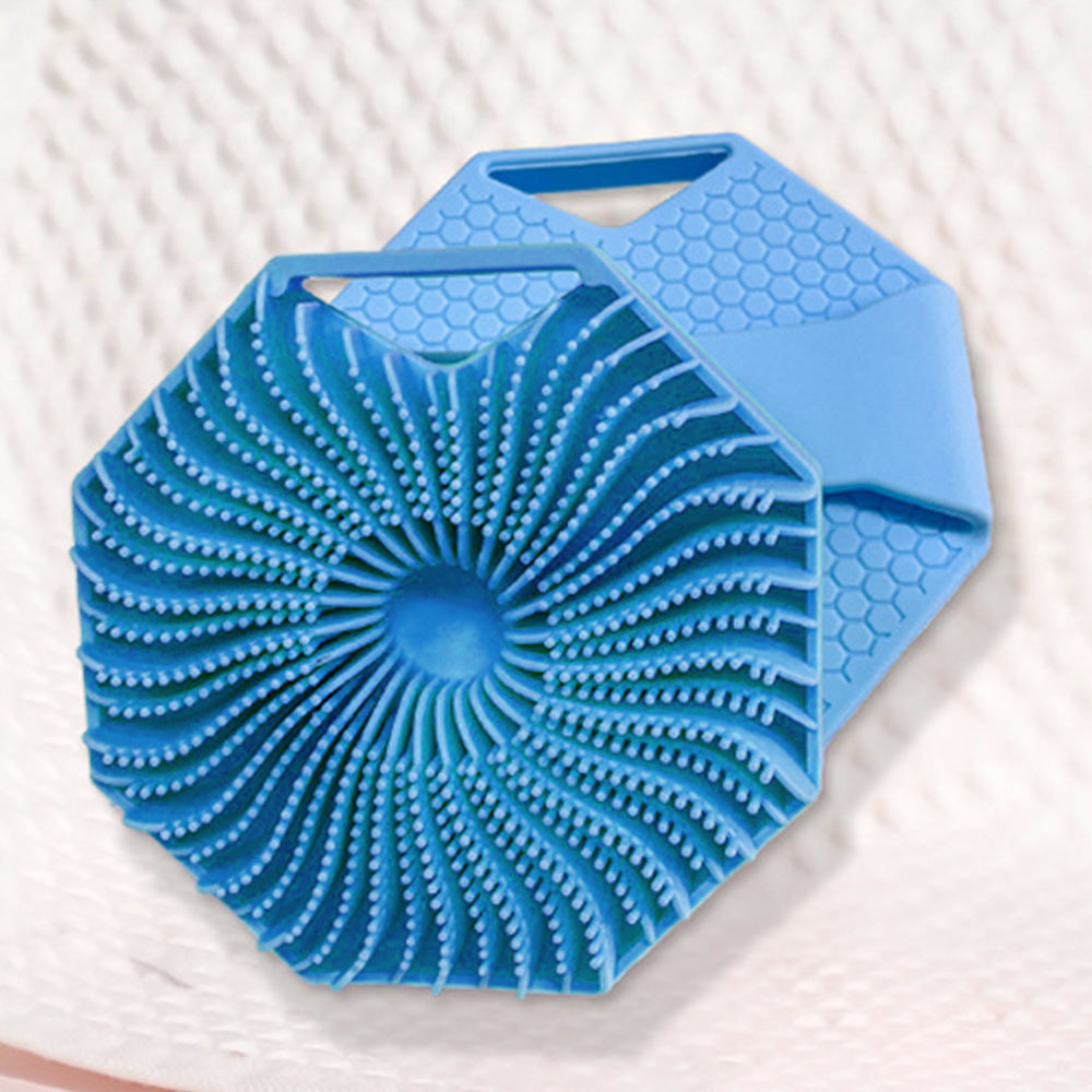 Silicone Body Scrubber Exfoliating Shower Brush with Anti-Slippery Handles Bathing Tool Blue