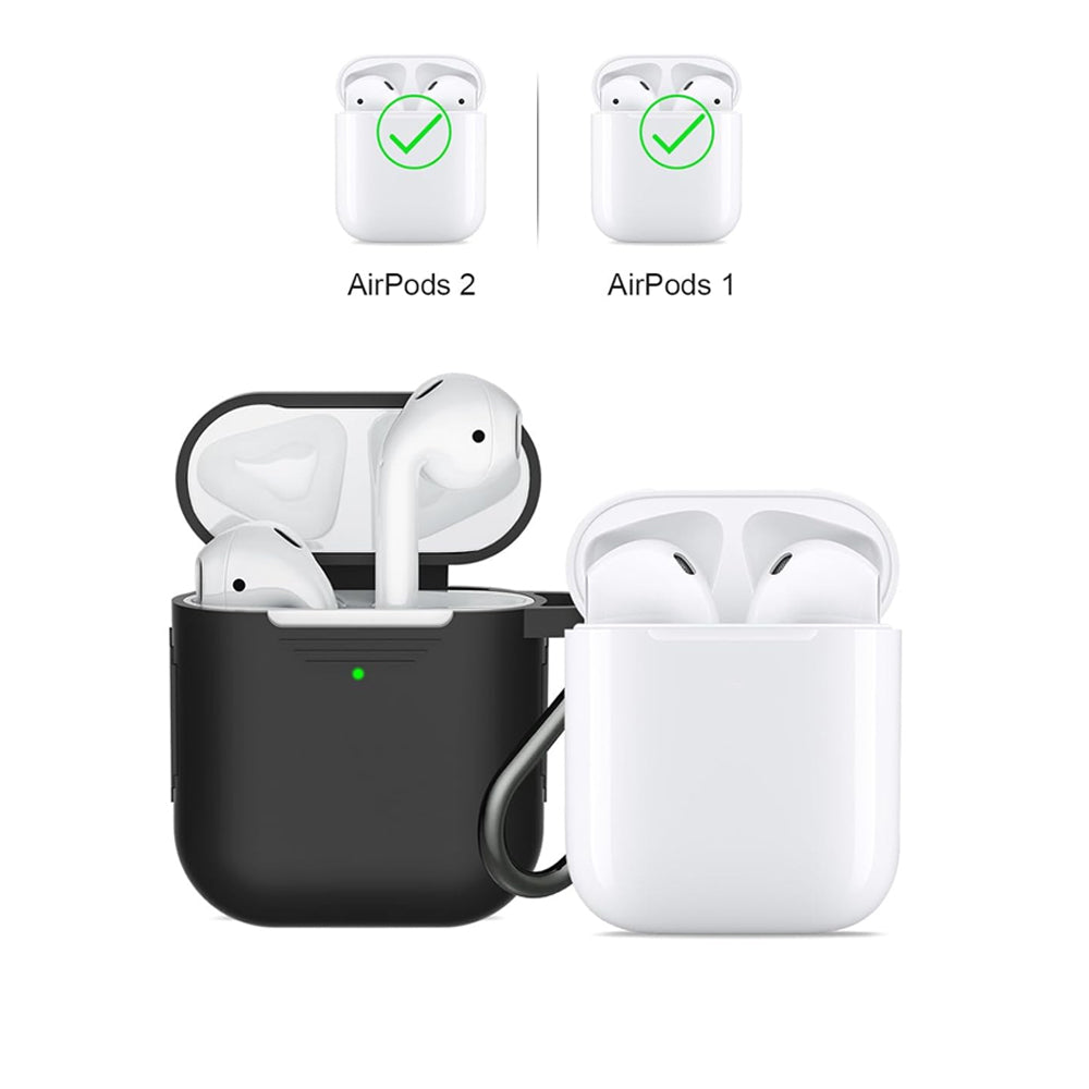 For Airpods 2nd and 1st Generation Silicone Protective Case Cover with Cleaner Kit and Keychain Black