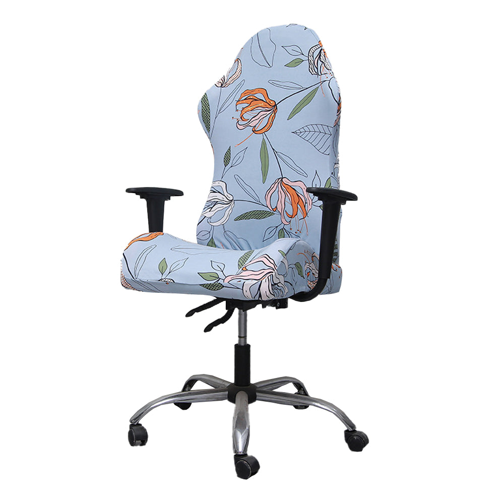 Printed Ergonomic Office Computer Game Chair Slipcovers Stretchy Seat Chair Covers -Blue