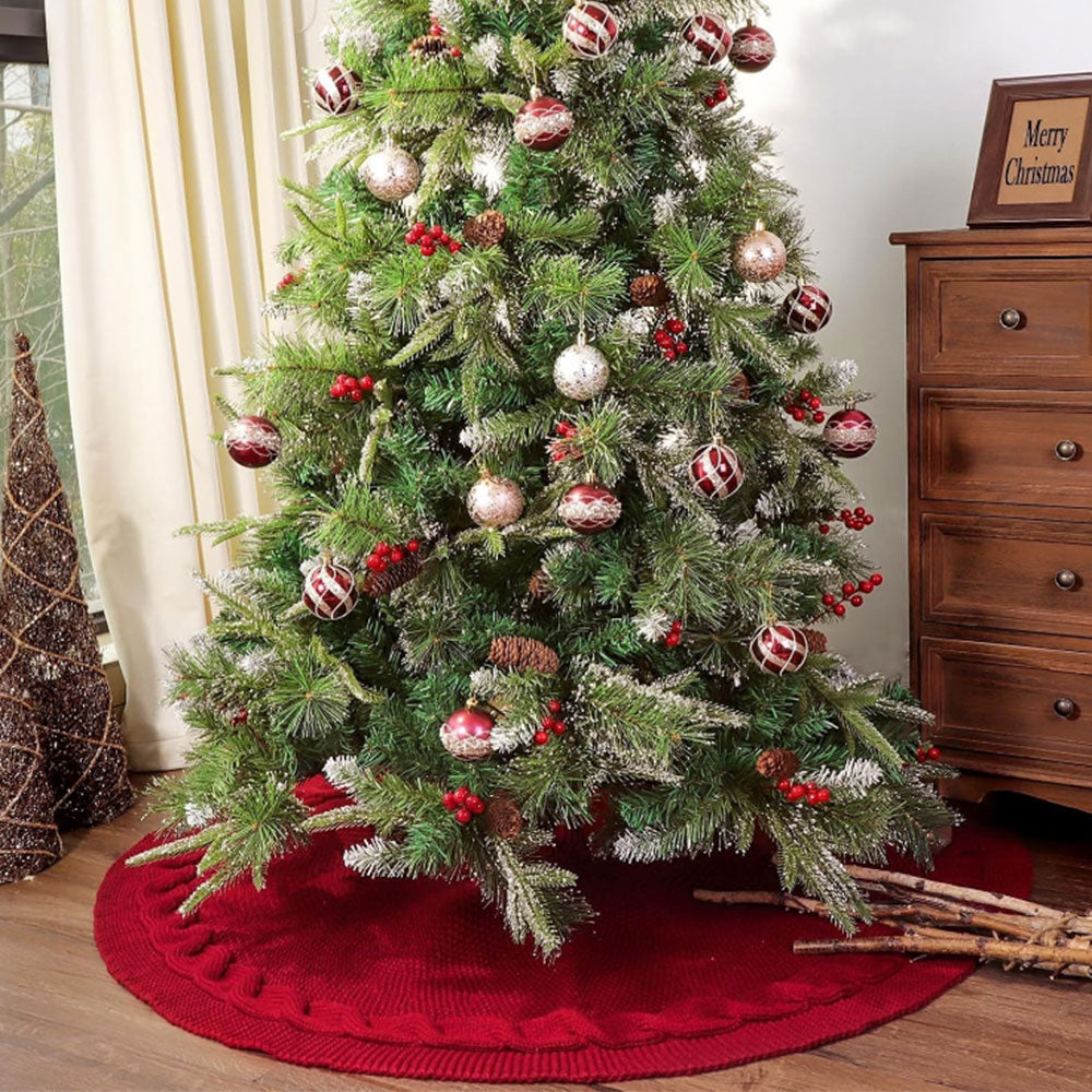 Knitted Christmas Tree Skirt Wine Red Xmas Tree Skirt Knitting Christmas Tree Decorations