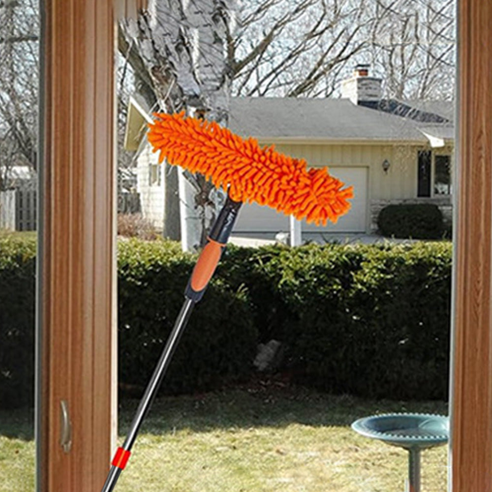 2-in-1 Extendable Window Squeegee Cleaner Tool Rotating Scrubber with 2 Replacement Cloths Orange