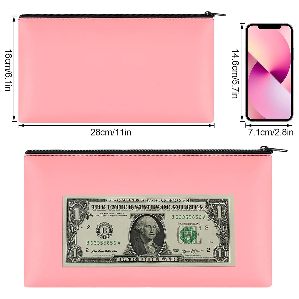 2Pcs PU Leather Storage Bag with Zipper Money Pouch Cash Storage Bag Black and Pink