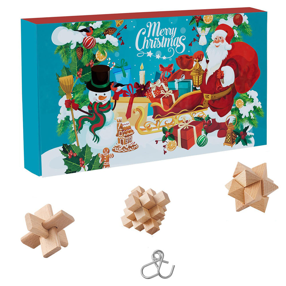 24PCS Brain Teaser Christmas Advent Calendar with 3D Stainless Steel & Burr Puzzles