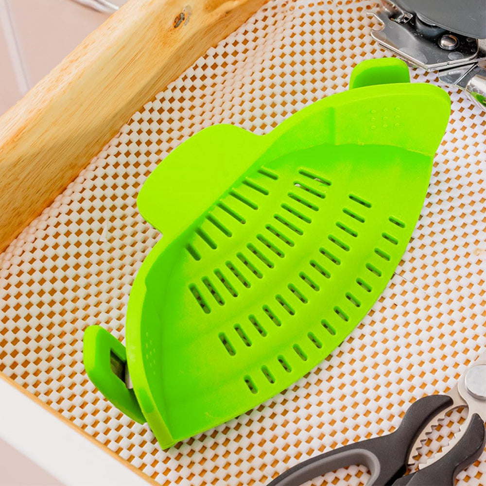 Clip-On Silicone Kitchen Strainer ââ‚?For Pasta Noodles Vegetables Fruit Green