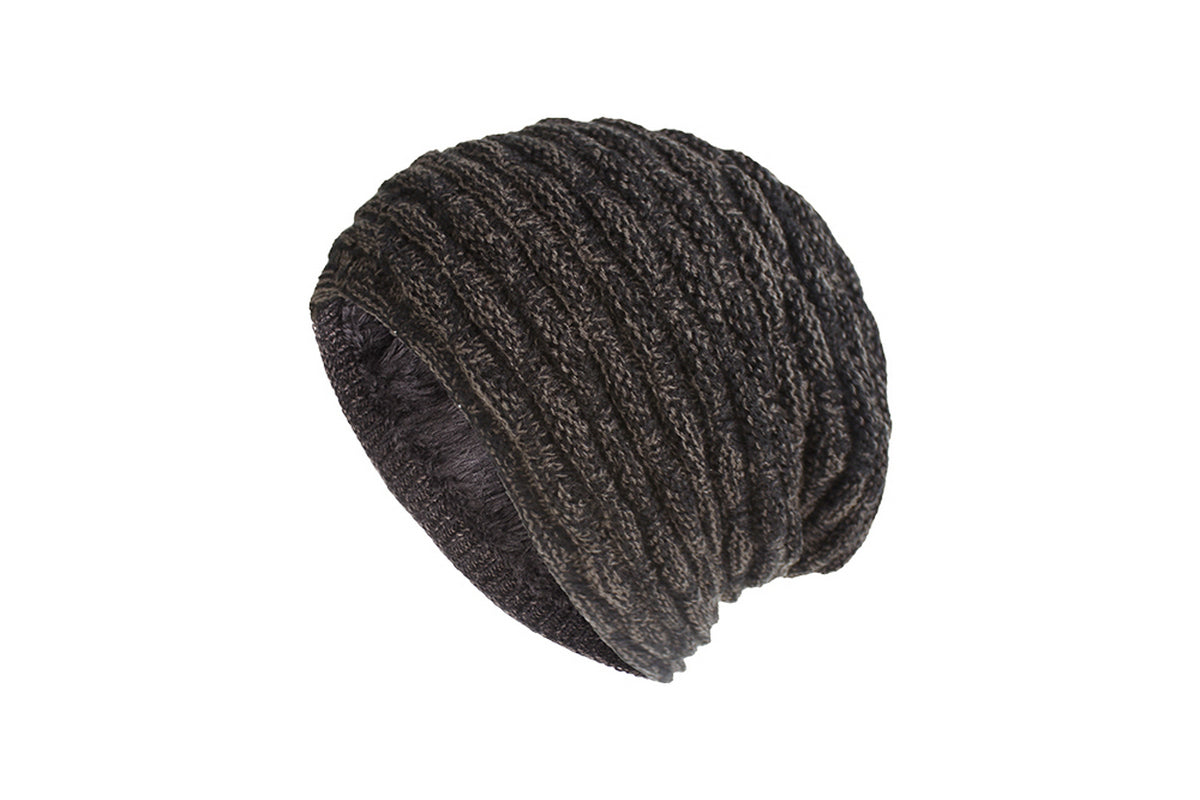 Men Women Unisex Winter Warm Fleece Lined Slouchy Knit Beanie Hat-Black