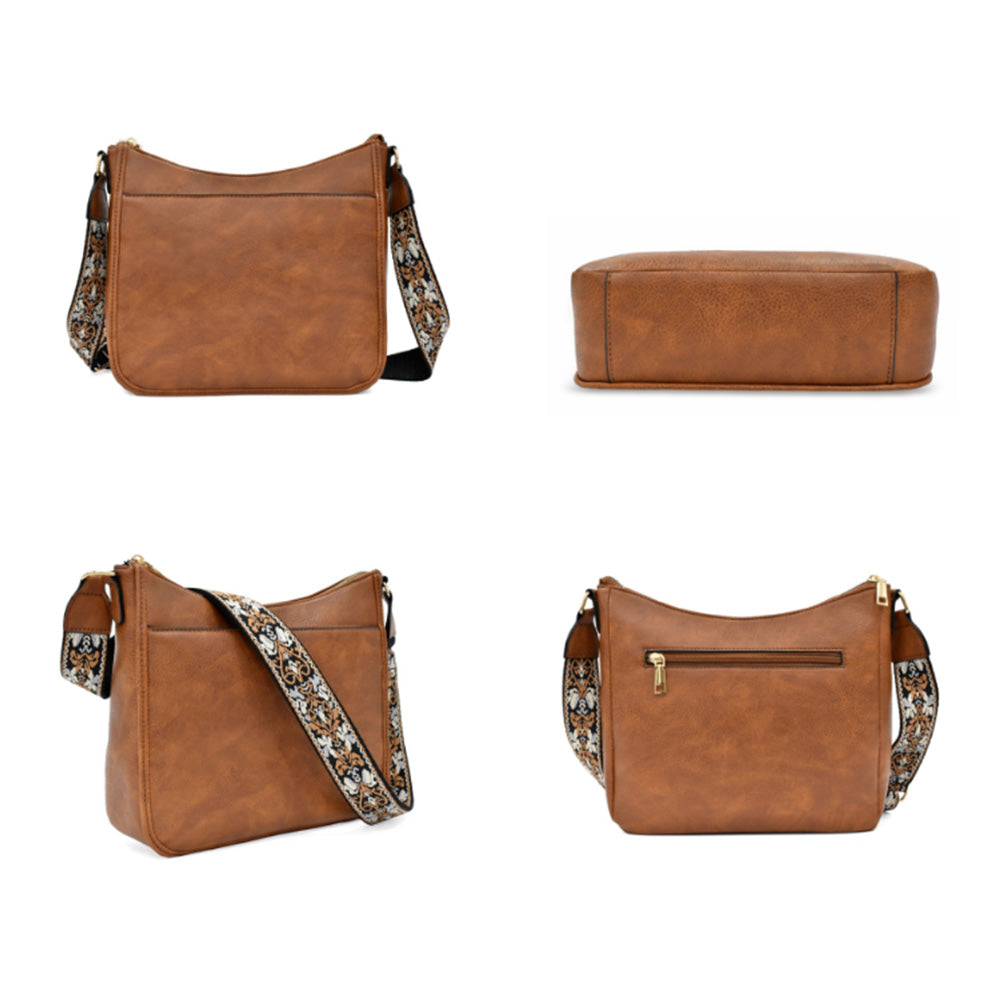 PU Leather Crossbody Bag for Women Sling Shoulder Bag with Wide Adjustable Strap Brown