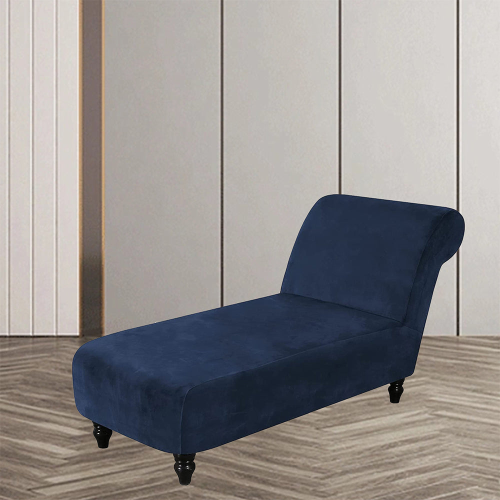 Velvet Armless Lounge Chaise Slipcover Stretch Chaise Couch Cover -Blue