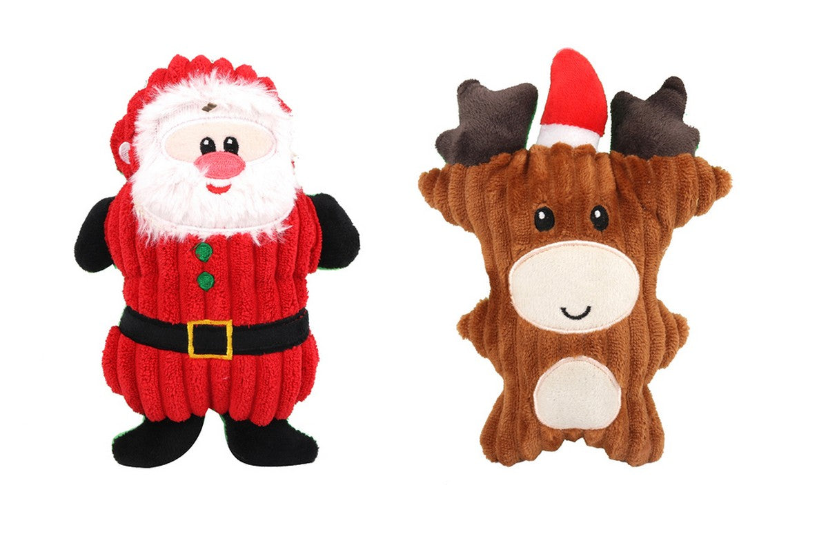 2Pcs Christmas Squeaky Plush Soft Dog Toys Interactive Durable Dog Chew Toys-Santa Claus And Christmas Elk