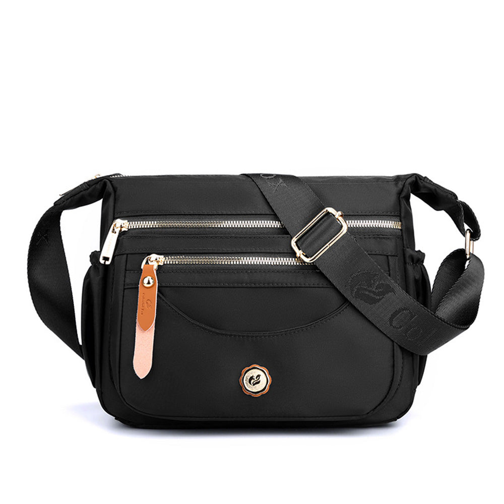 Multi-Pocket Crossbody Bag for Women Water Resistant Nylon Shoulder Messenger Bag Trendy Pocketbooks Black