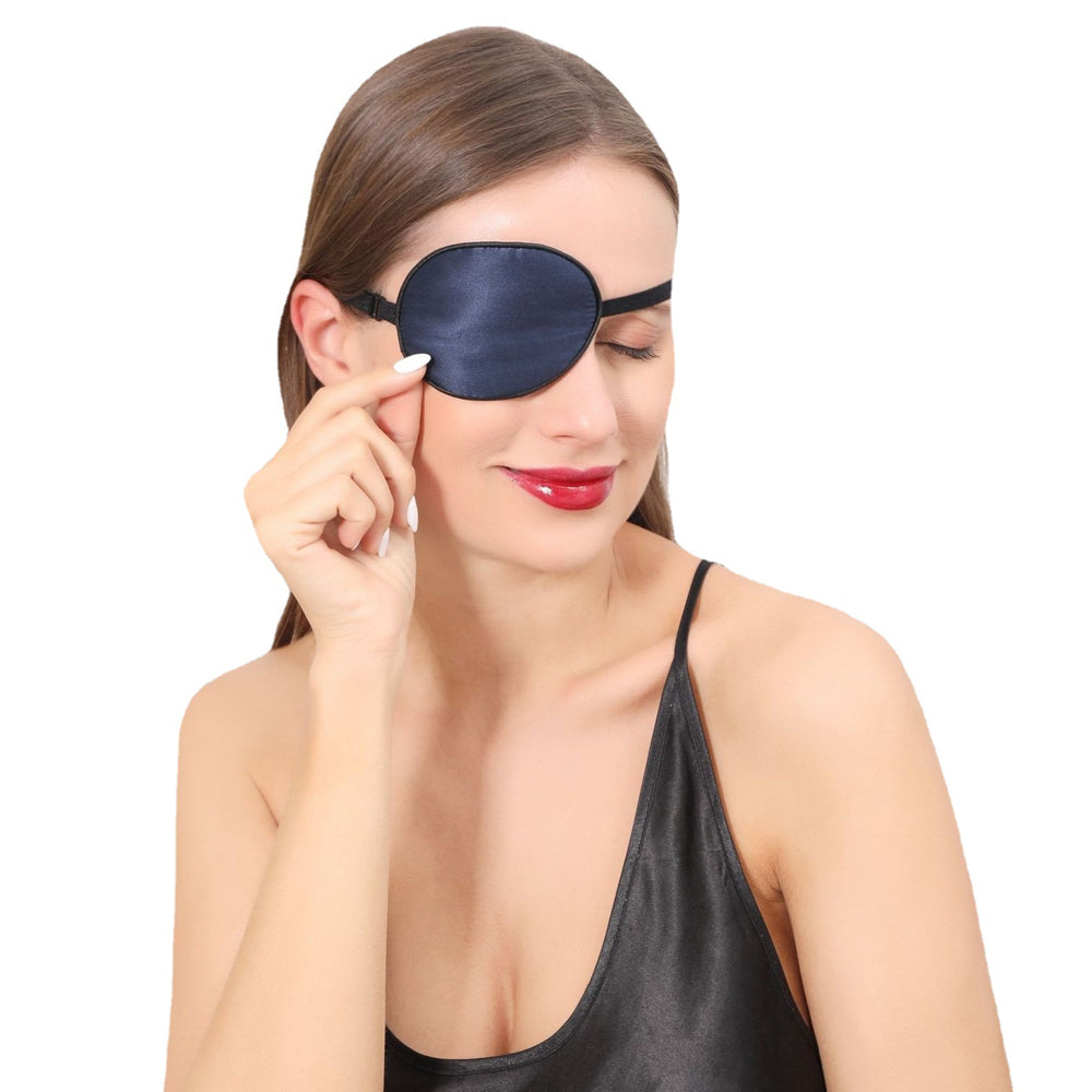 2pcs Mulberry Silk Eye Patch Elastic Amblyopia Strabismus Lazy Eye Patch Adjustable Single Eye Patch with Elastic Strap -Navy
