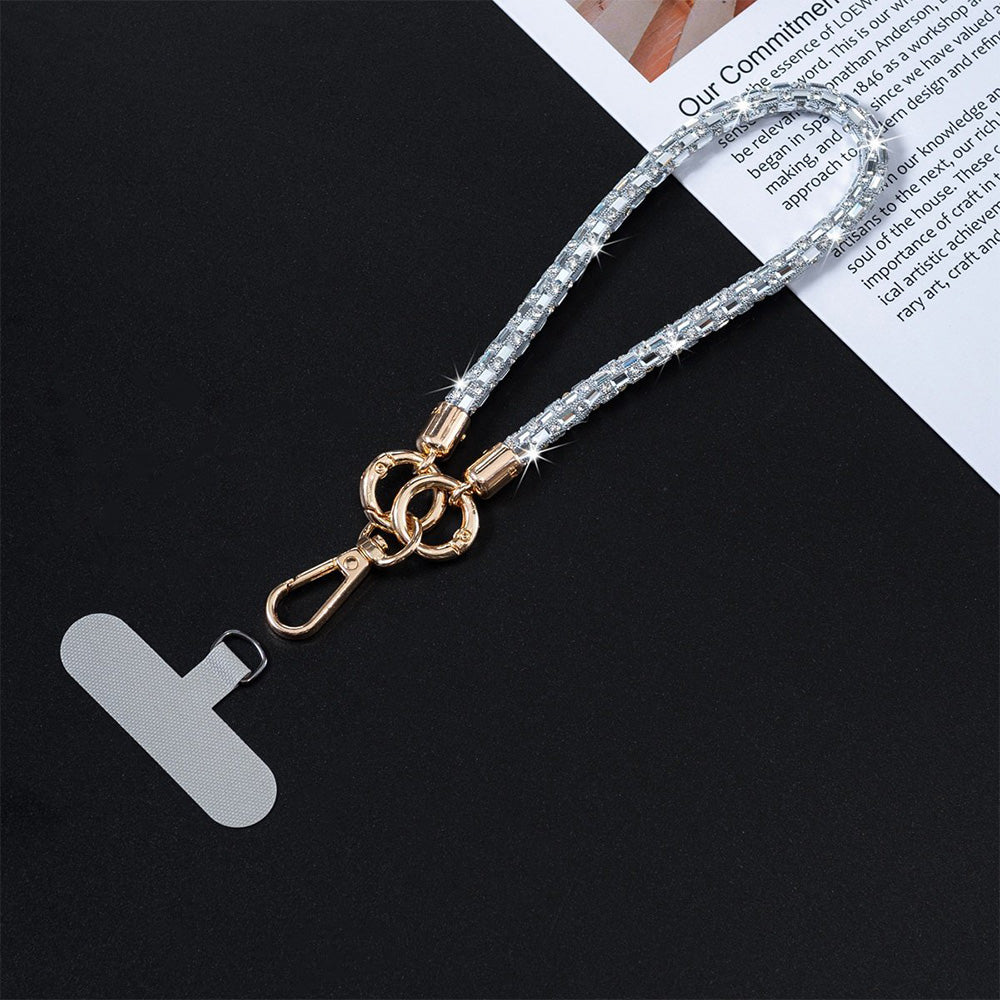 Crossbody Phone Lanyard with Wrist Strap and Locking Clips - Silver