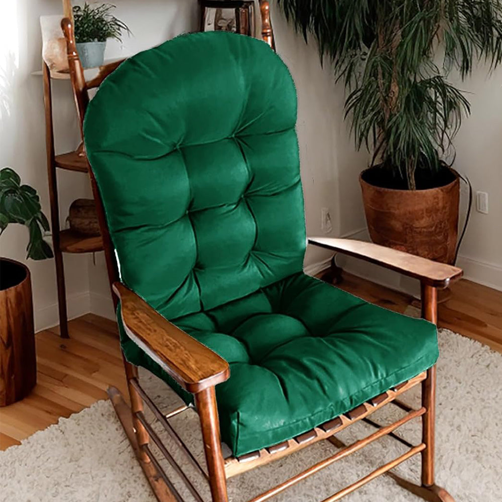 High Back Rocking Chair Cushion Water Resistant Outdoor Seat Pad-Green