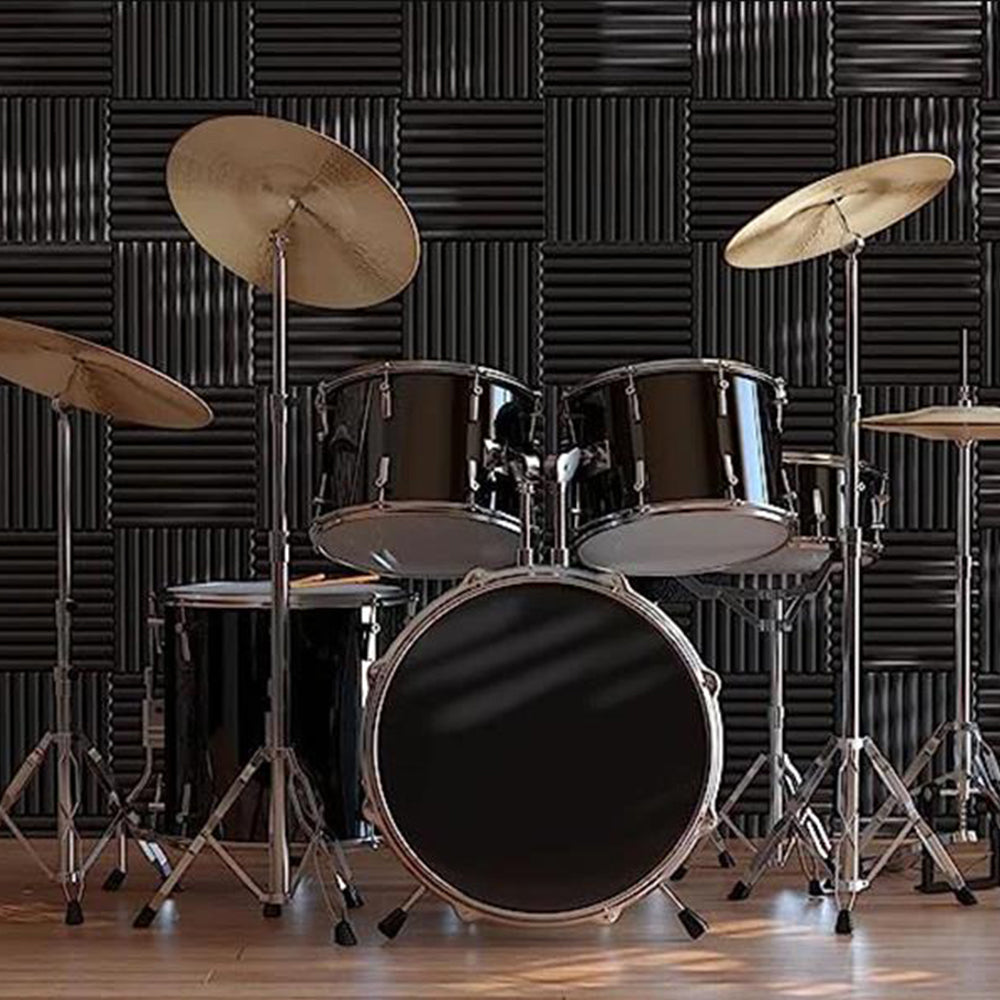 12 Pcs Set Studio Acoustic Foam Sound Absorbtion Proofing Panels Wedge Black