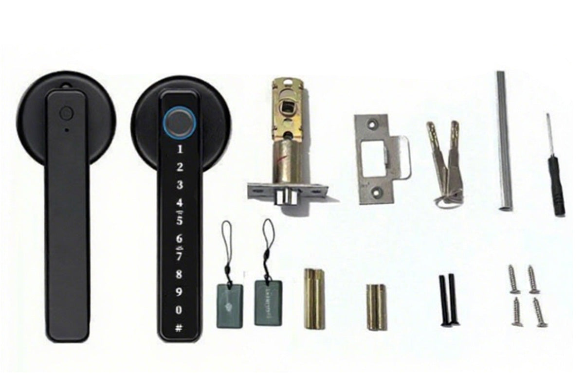 5 in 1 Smart Door Lock Fingerprint Door Knob with IC Cards and Backup Keys -Black