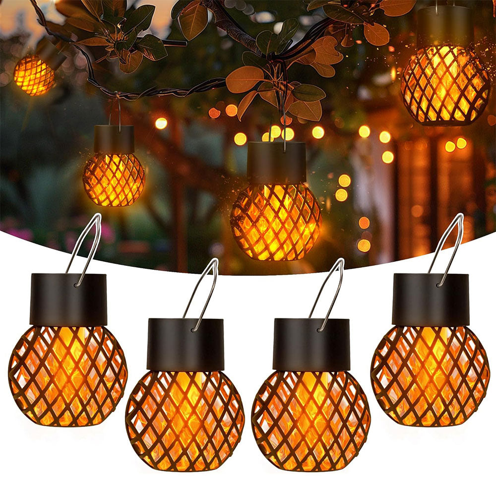 4 Pcs Solar Lantern Lights Hanging Flickering Flame Lights Outdoor  Garden Yard Festival Decor