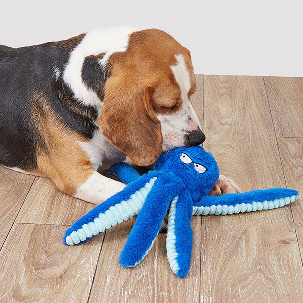 Interactive Plush Dog Toy with Squeaker and Crinkle Tentacles for Medium & Large Dogs Blue