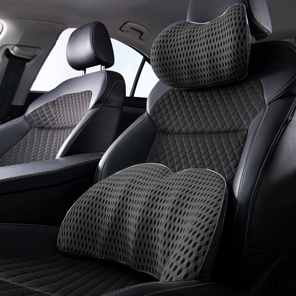 2Pcs Set Lumbar Neck Support Pillow Memory Foam Cushion for Car Office Chair Seat Dark Gray