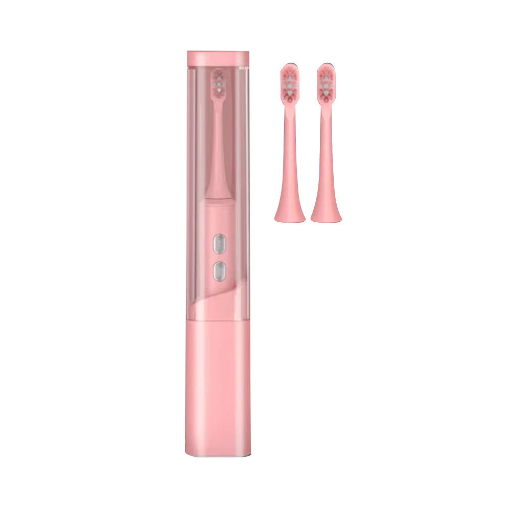Travel Electric Toothbrush Self-Cleaning Vibration Toothbrush with 2Pcs Replacement Brush Head and Disinfection Storage Case Pink