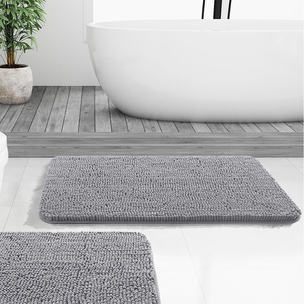 Soft Chenille Bath Mat with Rounded Corners, Absorbent & Non-Slip Rug