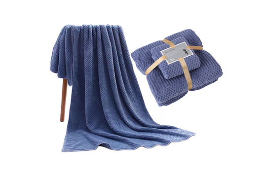2 pcs Ultra Soft Towel Set Quick Drying for Fitness Bathroom Sports-Dark blue