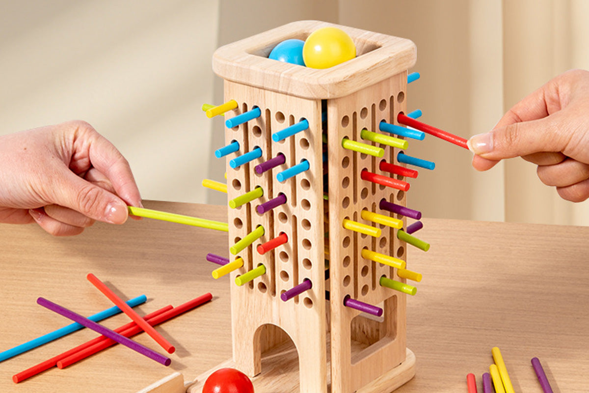 Wooden Tower 3-in-1 Stick Pulling and Balance Board Game for Little Ones and Family