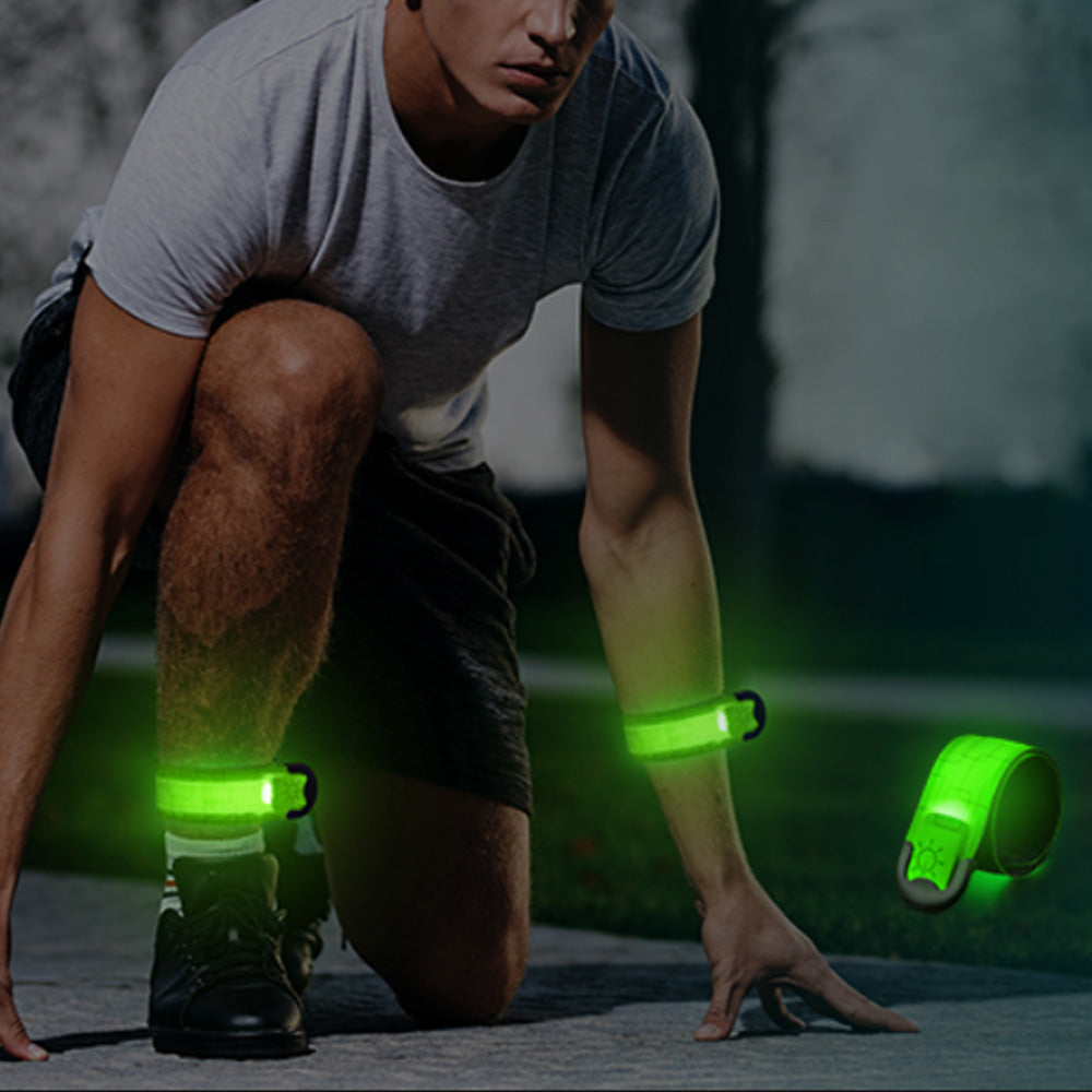2Pcs Rechargeable  Glowing Bracelet LED Slap Wristband Night Running Security Armband Strap Green