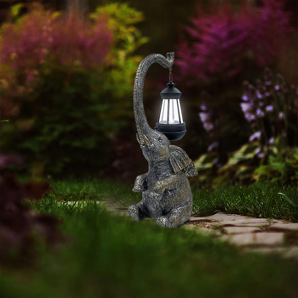 Solar Powered Elephant Statue Lamp Garden LED Lights -Brown
