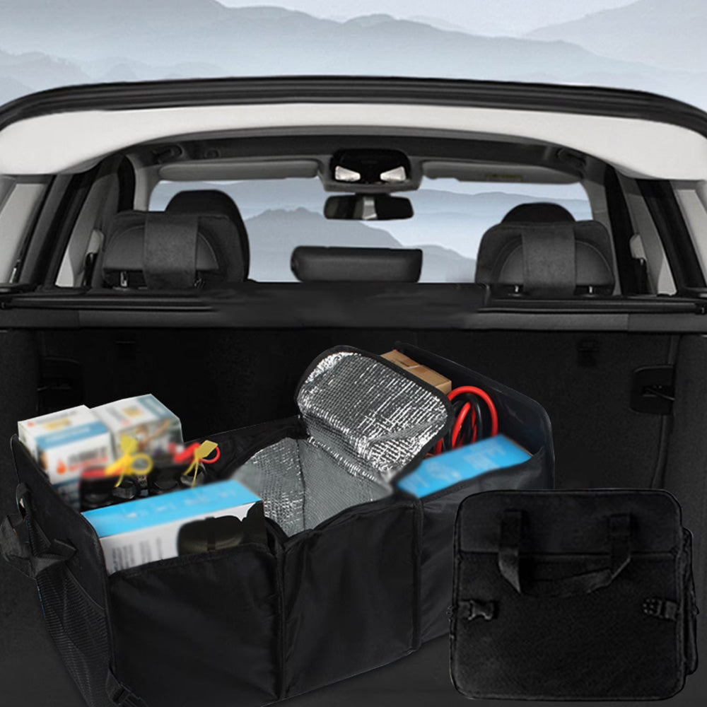 Foldable Car Storage Box Oxford Fabric Organizer with Aluminum Foil Insulation Compartment