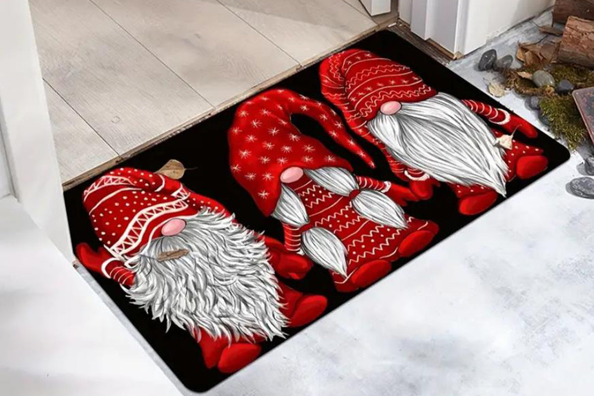 2Pcs Set Christmas Gnome Kitchen Rugs and Mats Non Slip Christmas Faceless Gnome Floor Mat for Bedroom Bathroom
