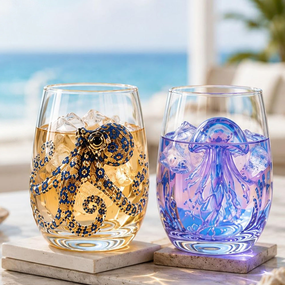 Handcrafted Marine Animal Glass Cup for Bar Home-Octopus