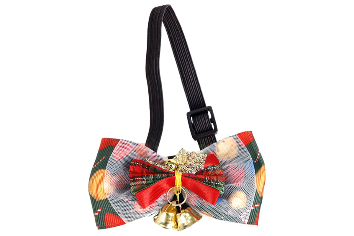 Christmas Pet Bow Tie With Bell and Bow Dog Bow Tie Cat Kitten Plaid Collar-Style 3